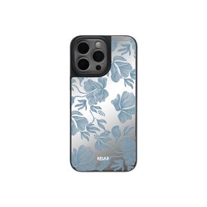 Dreamy Blue Butterfly Clear Case by KELAB featuring blue floral design on mirror back for iPhone, offering stylish protection and reflective finish.