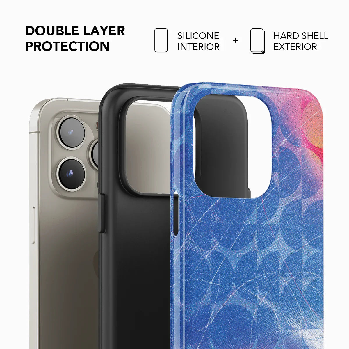 KELAB Retro Pattern iPhone Case with dual-layer protection, combining silicone interior and hard shell exterior for durable summer-ready style.