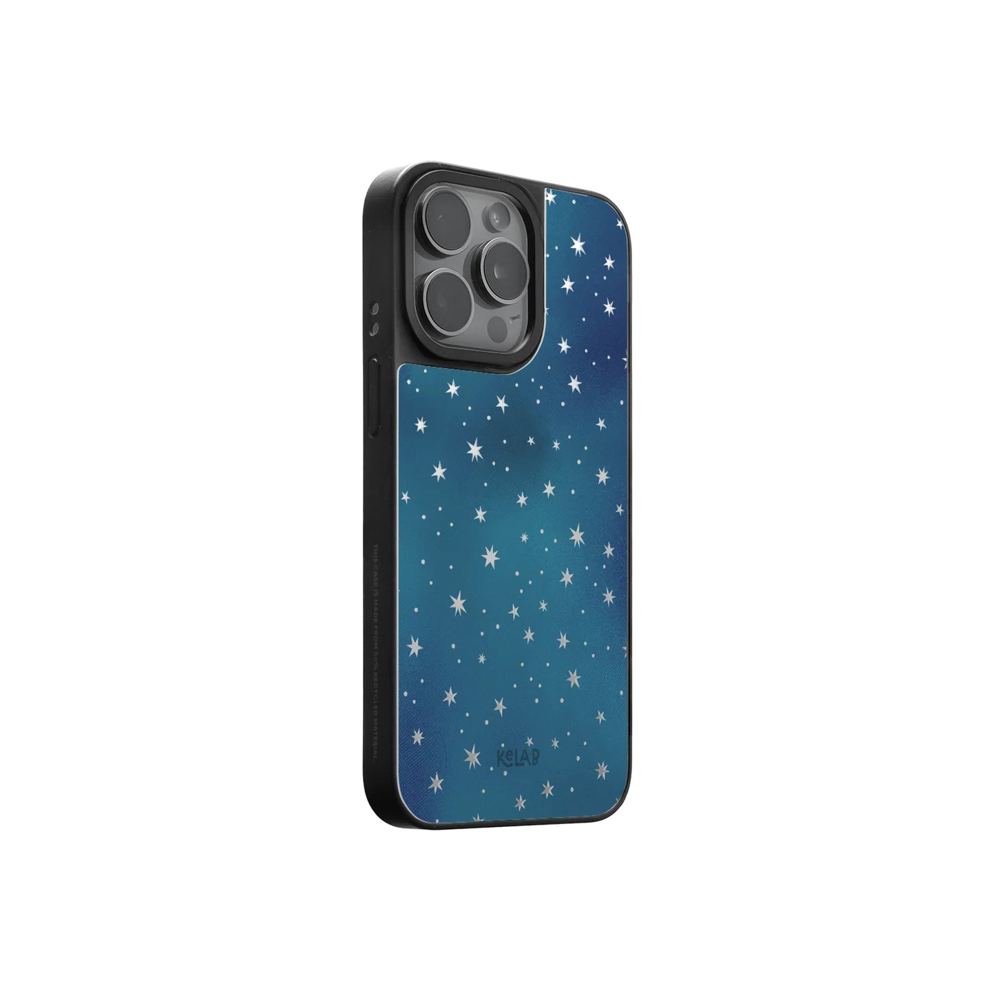 KELAB Blue Stars Phone Case with mirror finish and celestial design, compatible with iPhone 16 Pro Max. Elegant protection for mobile phones.
