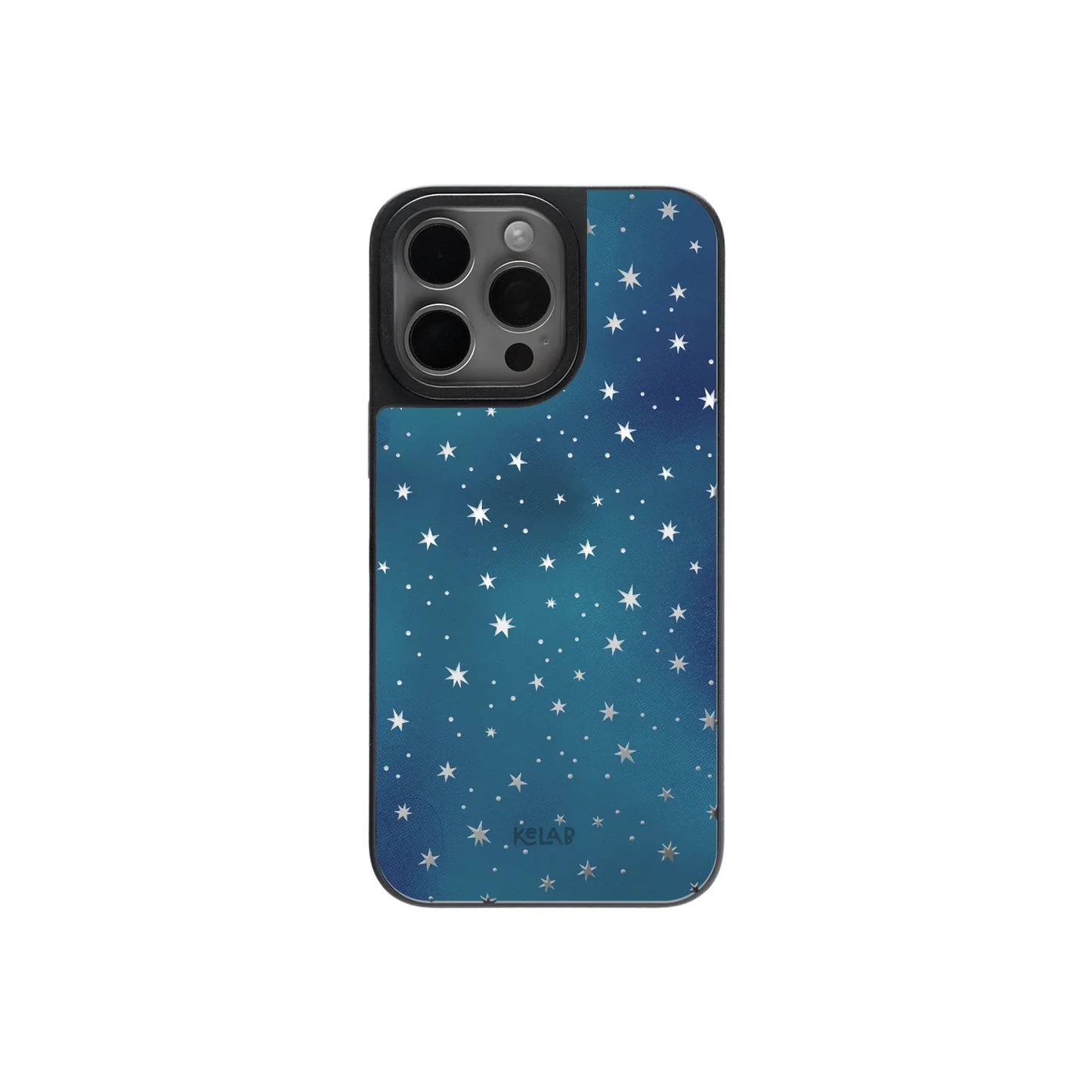 Dreamy Blue Butterfly Clear Case by KELAB featuring a starry night design with mirror back for iPhone 16 Pro Max. Sleek and stylish mobile phone case.