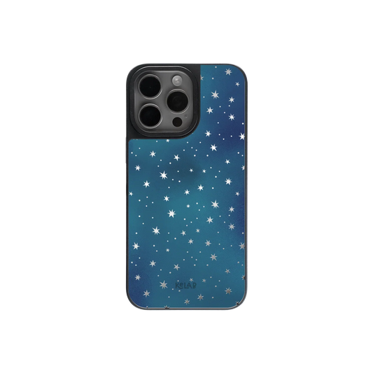 Dreamy Blue Butterfly Clear Case by KELAB featuring a starry night design with mirror back for iPhone 16 Pro Max. Sleek and stylish mobile phone case.