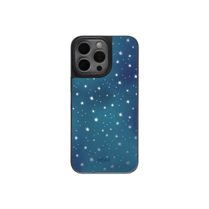 Dreamy Blue Butterfly Clear Case by KELAB featuring a starry night design with mirror back for iPhone 16 Pro Max. Sleek and stylish mobile phone case.