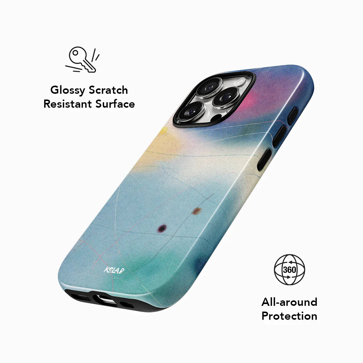 Glossy, scratch-resistant iPhone case with 360-degree protection in artistic blue gradient from KELAB's Endorphins Series.