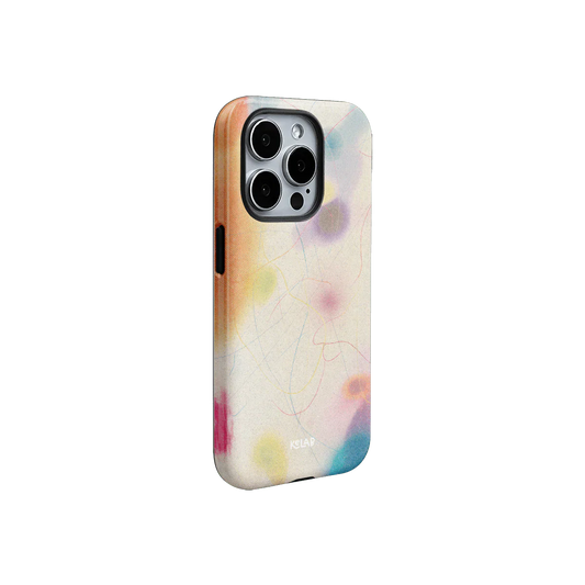 Designer-style iPhone case with soft texture and artistic abstract print in vibrant colors, part of KELAB's colorful cute phone case collection.