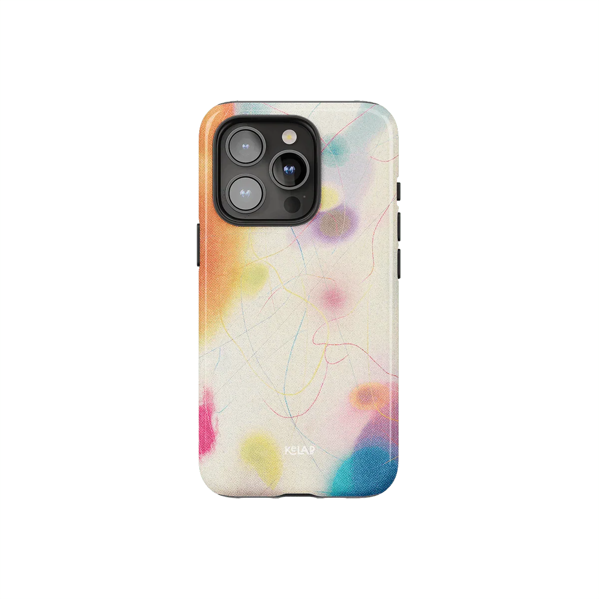 Colorful cute phone case from KELAB's Endorphins Series featuring abstract pastel gradient design and dual-layer protection for iPhone.