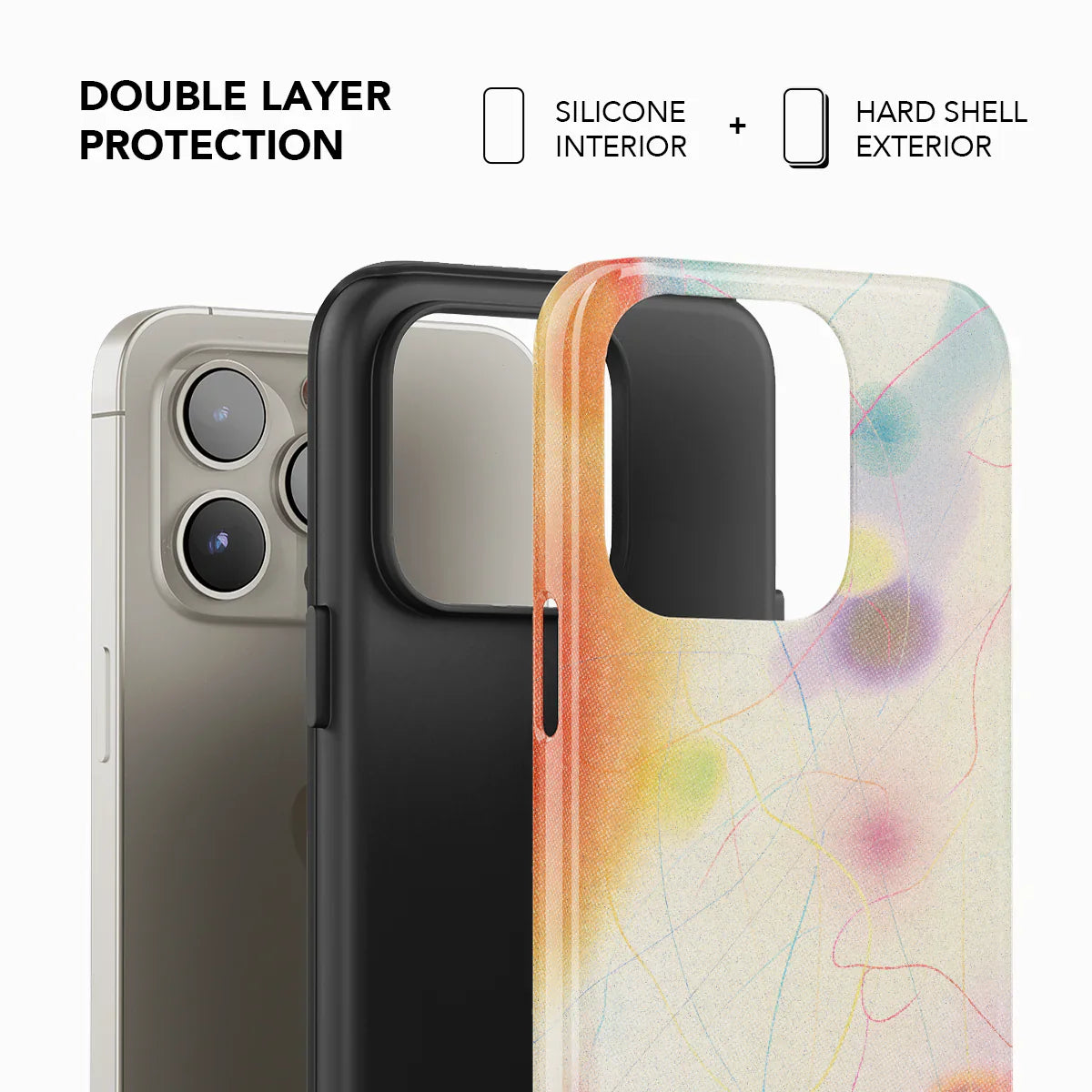 KELAB colorful cute phone case with double-layer protection, combining silicone interior and hard shell exterior for enhanced durability.