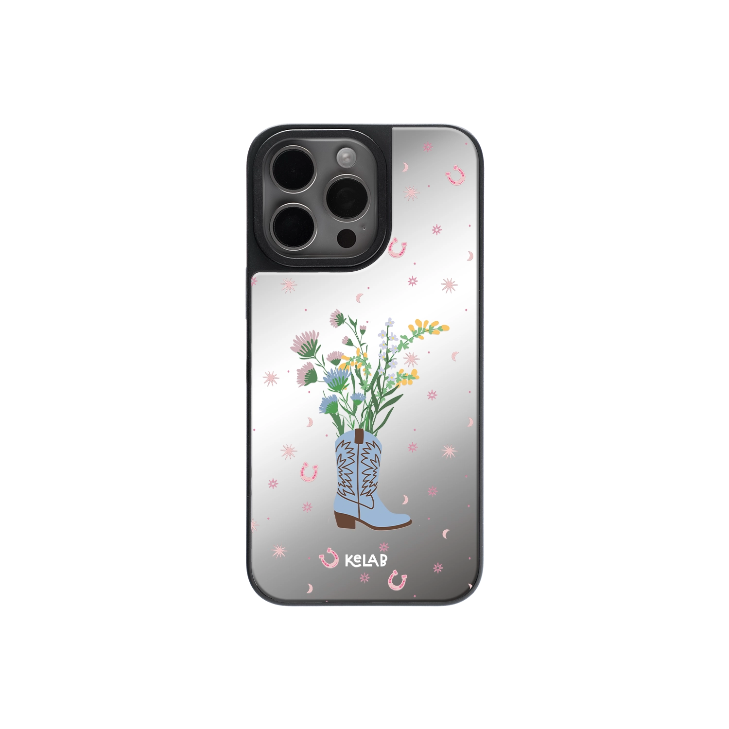 Western Blossoms | Cowgirl Boot Vase Pattern iPhone Case with Reflective Back