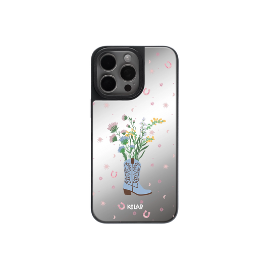 Western Blossoms | Cowgirl Boot Vase Pattern iPhone Case with Reflective Back