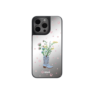 Western Blossoms | Cowgirl Boot Vase Pattern iPhone Case with Reflective Back