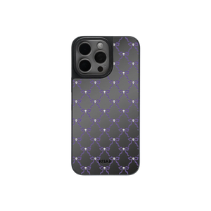 Black and white Halloween mirror phone case with purple chain bow pattern, featuring a glossy reflective back for a spooky yet elegant look.