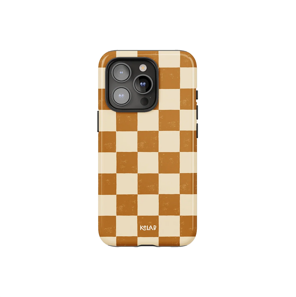 Chestnut Check | Neutral Checkerboard Pattern Phone Case - KELAB