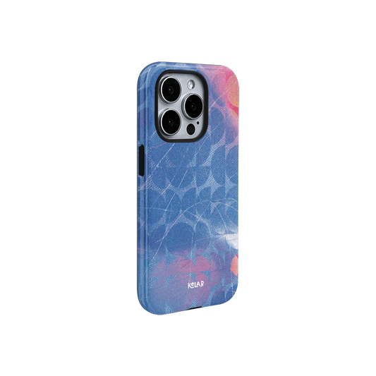Cool Splash blue phone case by KELAB featuring retro wave pattern and glossy finish, designed for iPhone with stylish summer vibes.