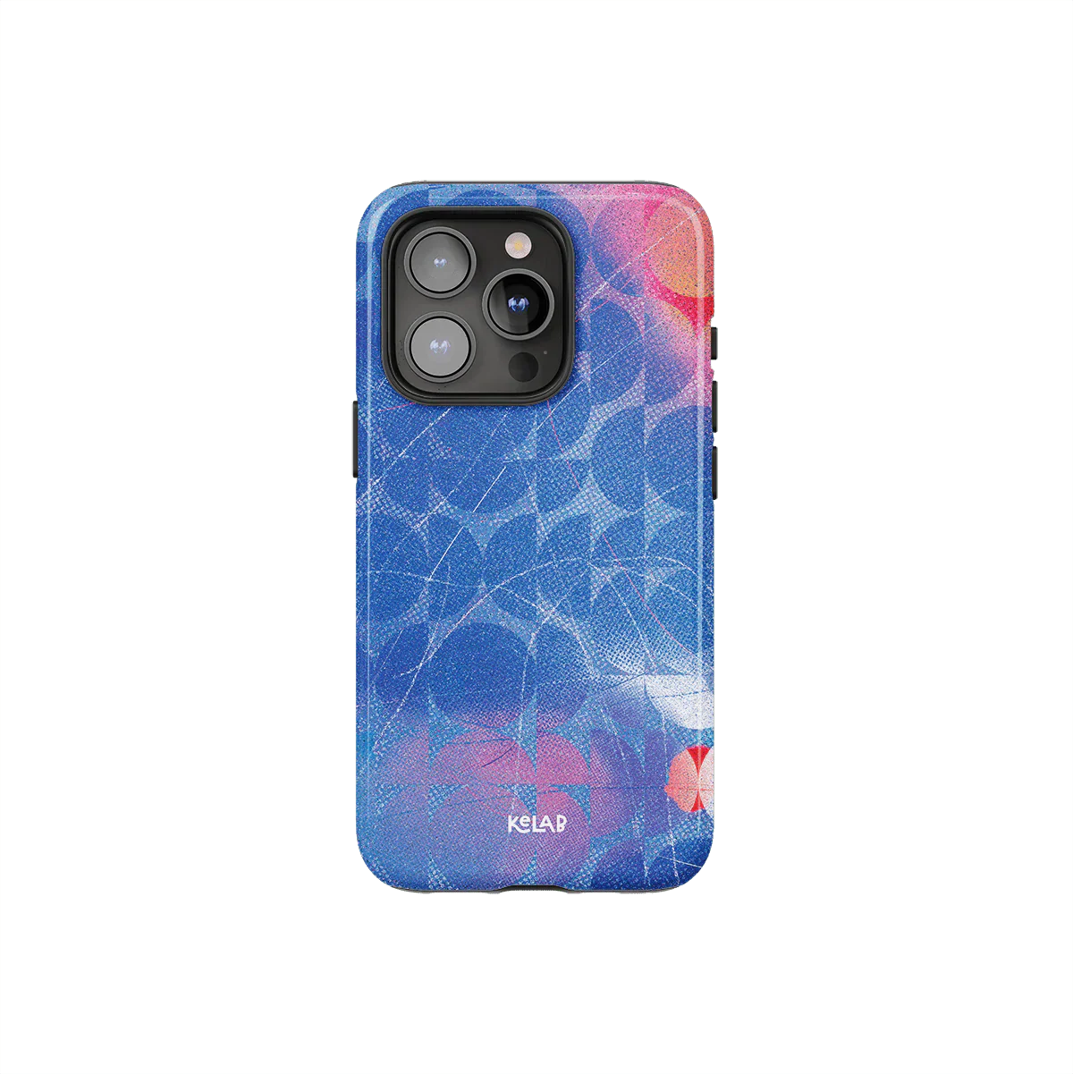 Retro Pattern iPhone Case – Summer Blue Style by KELAB with abstract geometric design in aqua and pink tones, perfect for 90s-inspired looks.