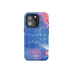 Retro Pattern iPhone Case – Summer Blue Style by KELAB with abstract geometric design in aqua and pink tones, perfect for 90s-inspired looks.