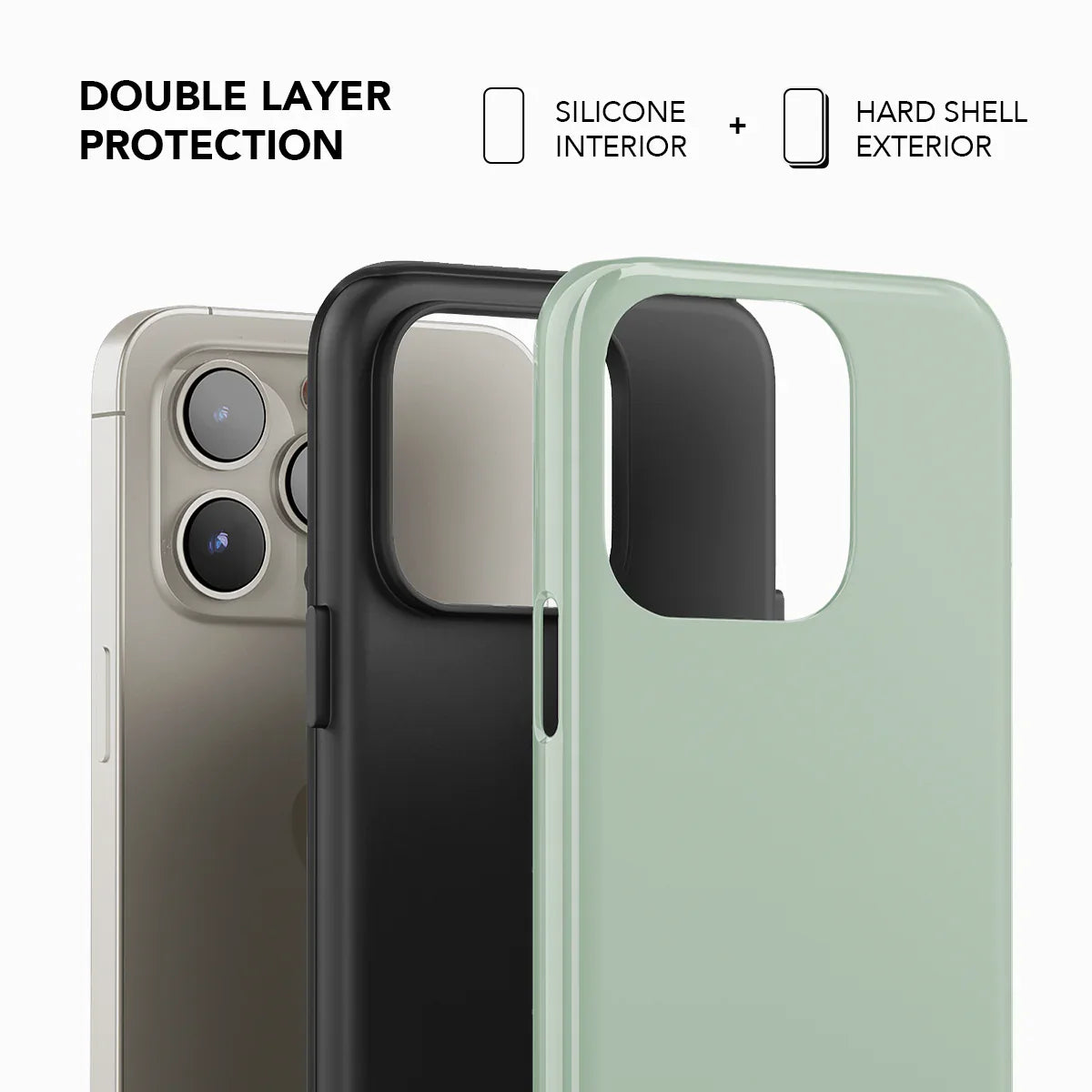 Double layer protection of KELAB Sage Phone Case with silicone interior and hard shell exterior for enhanced durability.