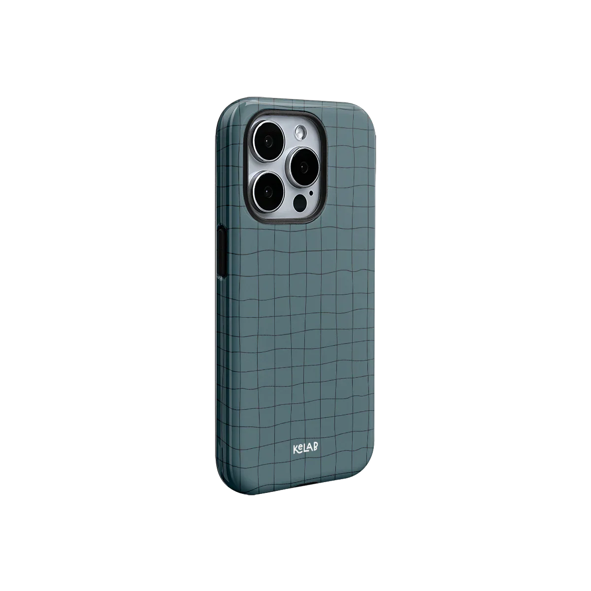 Subtle striped phone case in dark green with abstract hand-drawn grid pattern, designed for sleek protection and modern aesthetics.