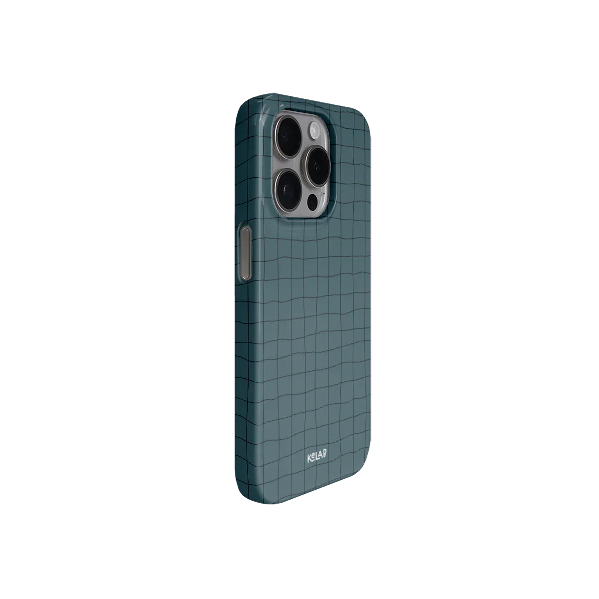 Modern muted cyan phone case with abstract grid design and protective build, ideal for stylish and functional smartphone use.