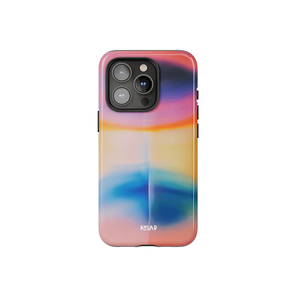 Colorful Aura iPhone Case – Aesthetic Cover by KELAB featuring dreamy pastel hues in lavender, pink, and blue with a glossy finish.