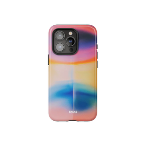 Colorful Aura iPhone Case – Aesthetic Cover by KELAB featuring dreamy pastel hues in lavender, pink, and blue with a glossy finish.
