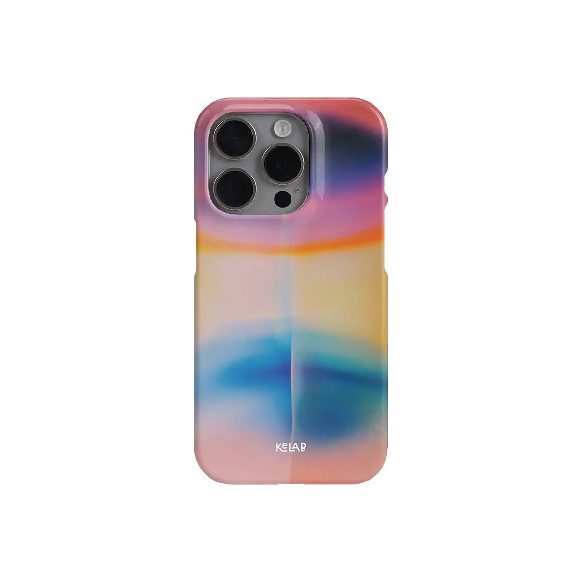 Back view of the Dream Prism iPhone Case with soft gradient colors and KELAB branding, designed for modern phone users.