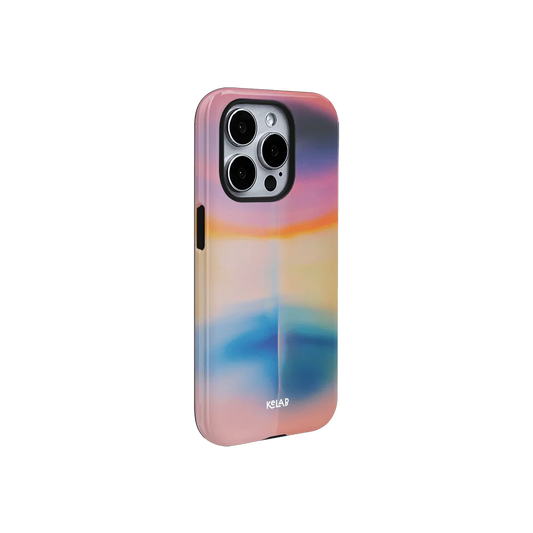 Dream Prism Euphoria Series iPhone Case with soft gradient tones and sleek side profile, perfect for stylish phone protection.