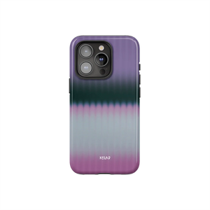Minimalist pink phone case with bold gradient design in purple and green tones, featuring a glossy finish by KELAB.