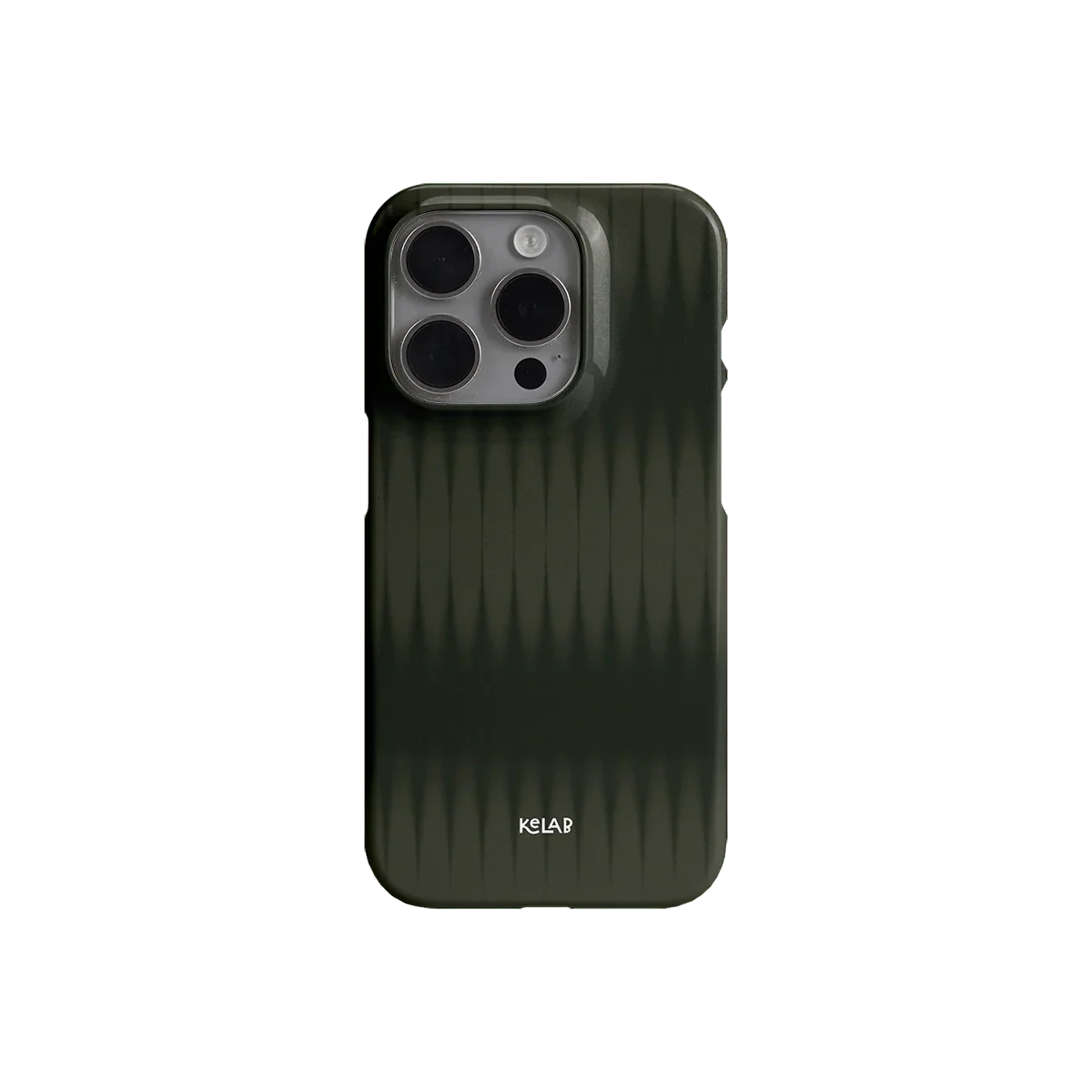Back view of KELAB Forest Veil Olive Green Phone Case with textured glossy finish and precise camera cutout for modern smartphones.
