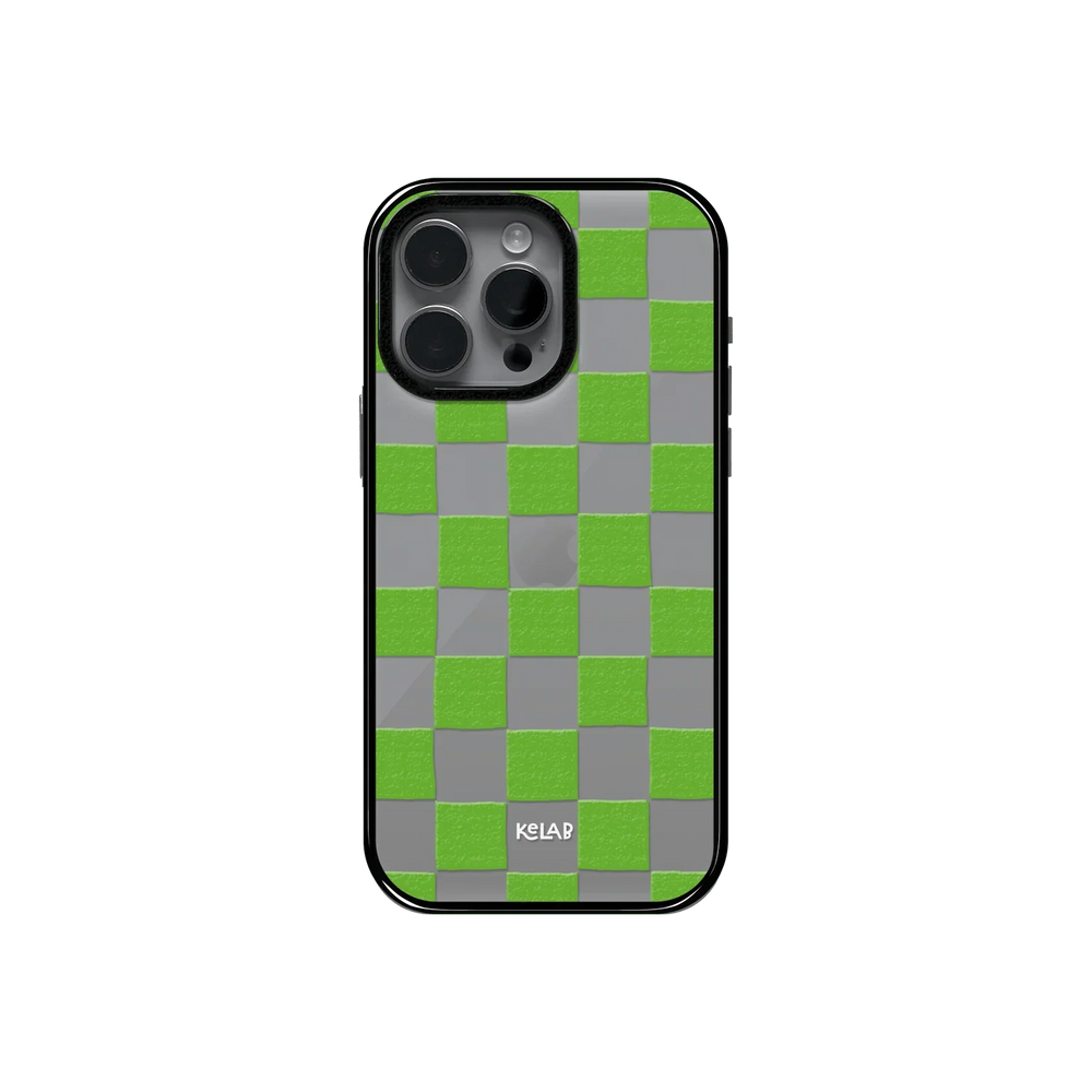 Green Checkers | Checkered Phone Case in Clear and Green - KELAB