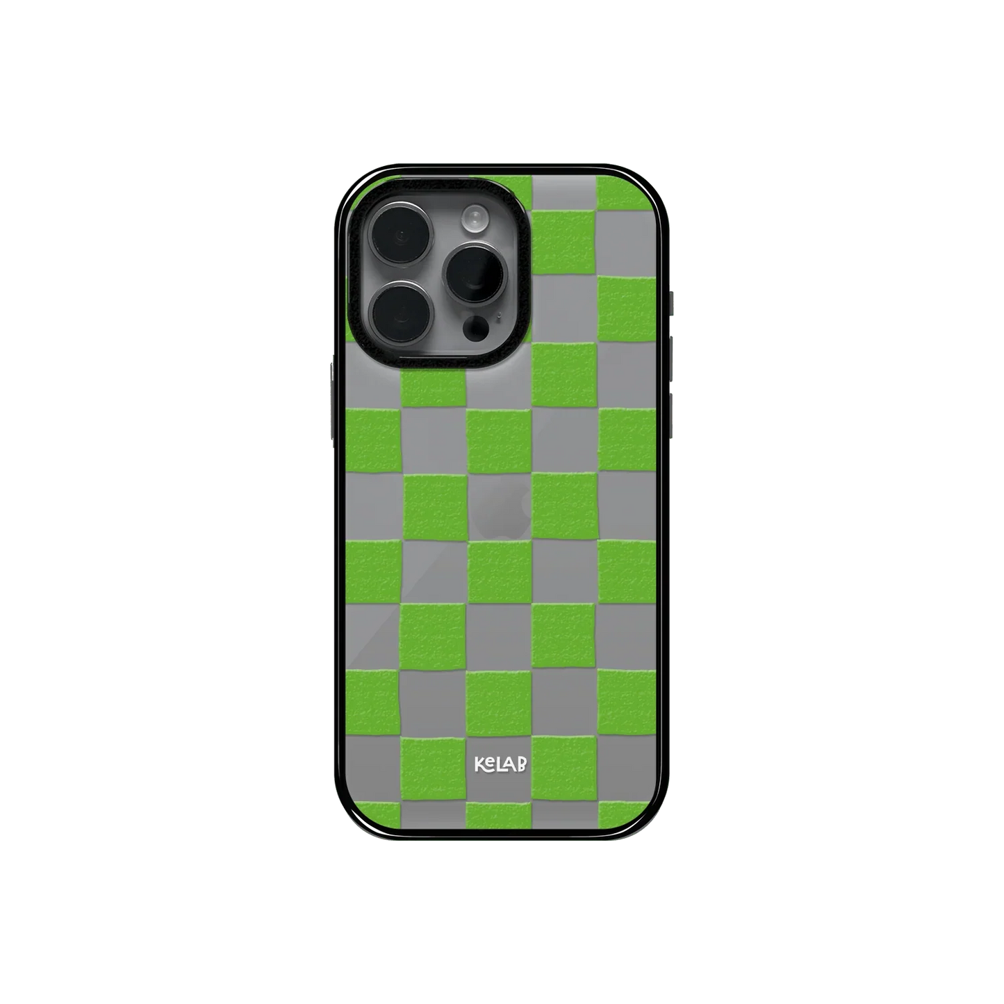 Green Checkers | Checkered Phone Case in Clear and Green - KELAB