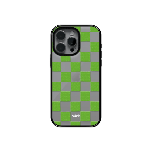 Green Checkers | Checkered Phone Case in Clear and Green - KELAB