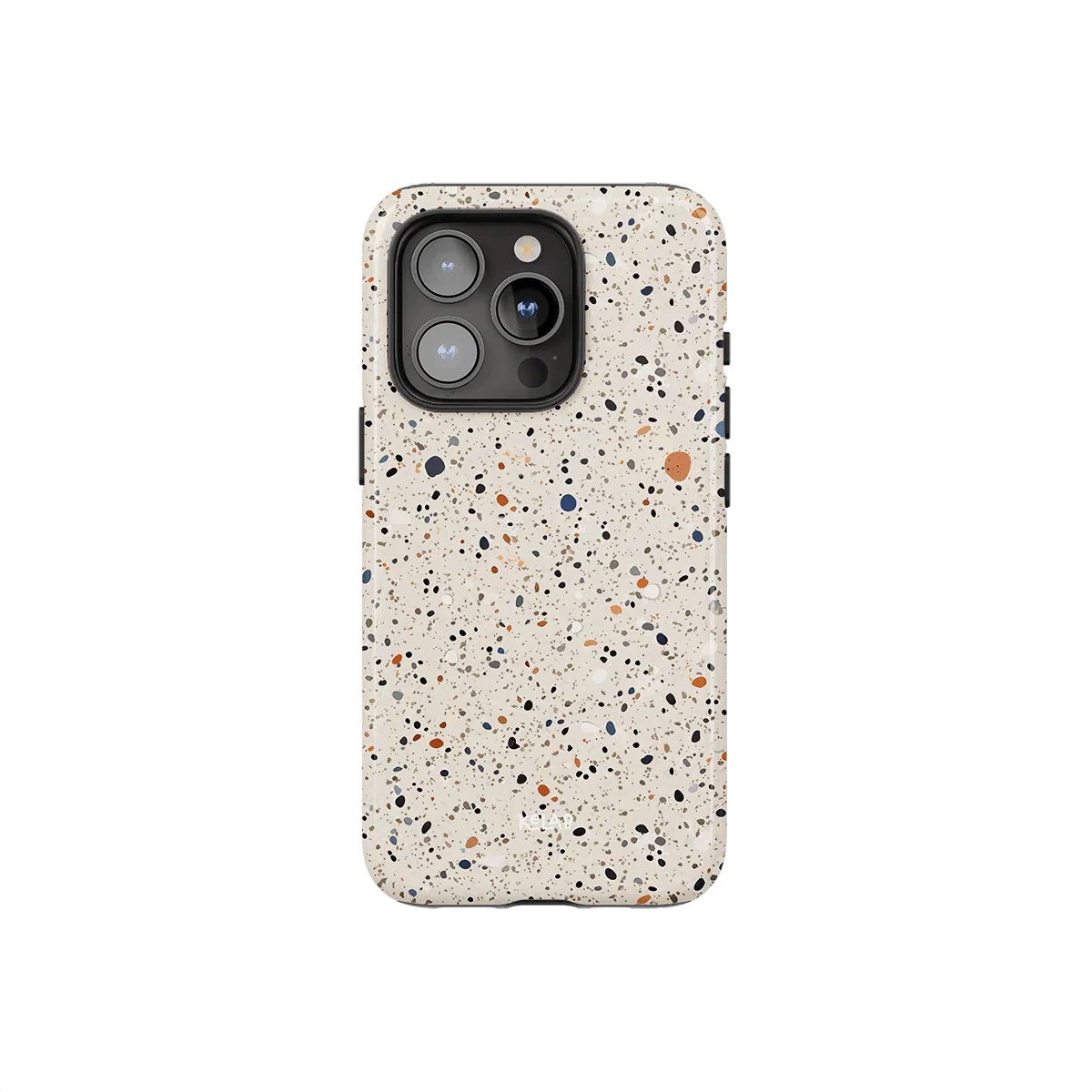 Ivory Haze paint splatter phone case with minimalist white design and multicolor speckles. Stylish protection for modern smartphones by KELAB.