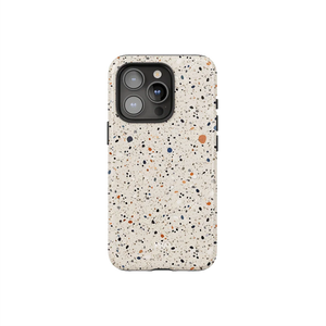 Ivory Haze paint splatter phone case with minimalist white design and multicolor speckles. Stylish protection for modern smartphones by KELAB.