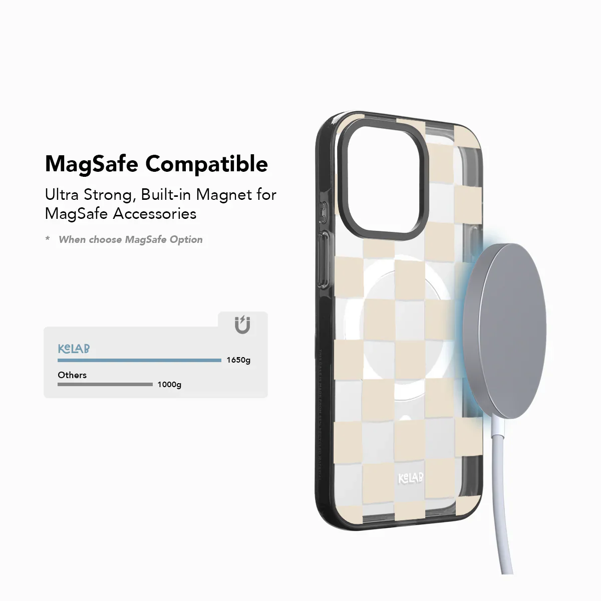 ivory checkered Phone case with MagSafe compatibility feature on a white background