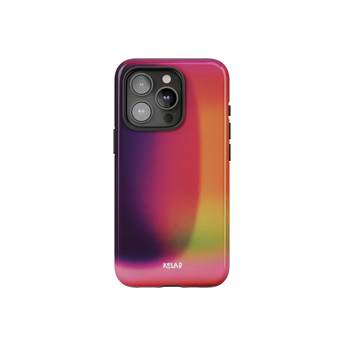 Lucid Ember iPhone case from the Euphoria Series by KELAB, featuring vibrant purple and pink tones with a glossy finish.