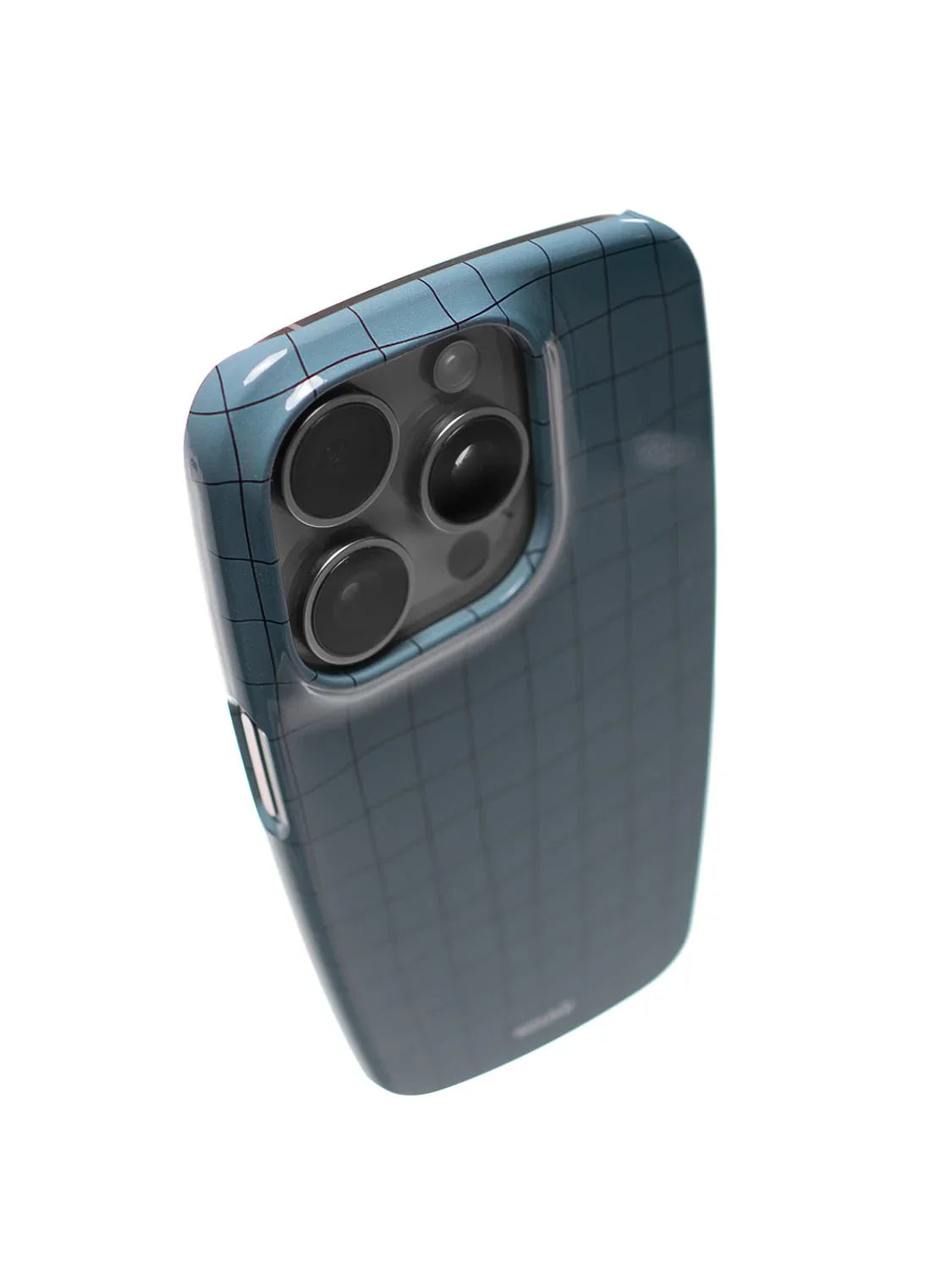 Glossy finish iPhone case in dark green with subtle hand-drawn grid lines, offering a sleek and protective design by KELAB.