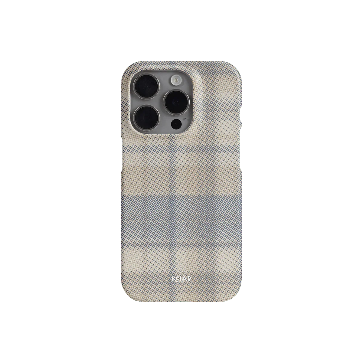Back view of Oatmilk Flannel iPhone Case in cream and beige checkered pattern, tailored for minimalist phone protection.