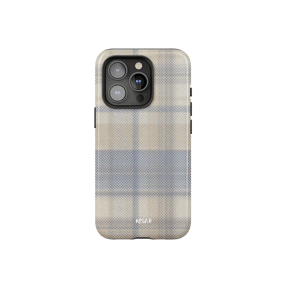 Oatmilk Flannel Phone Case with beige plaid design for iPhone, featuring minimalist style and soft neutral tones for a casual look.
