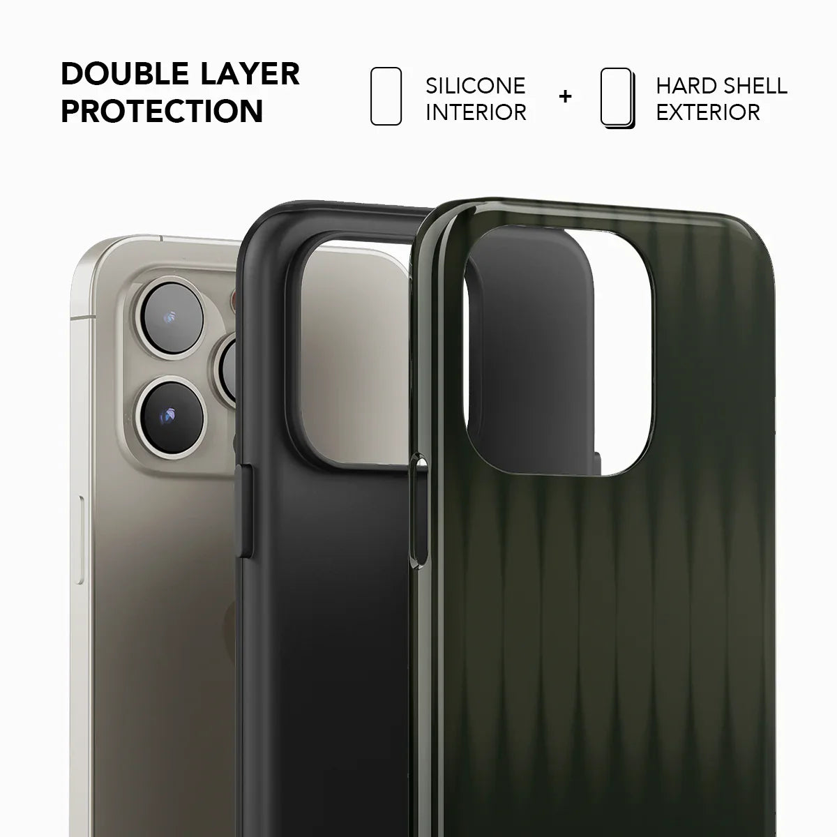Double layer protection of KELAB Olive Green Phone Case featuring silicone interior and hard shell exterior for enhanced durability.