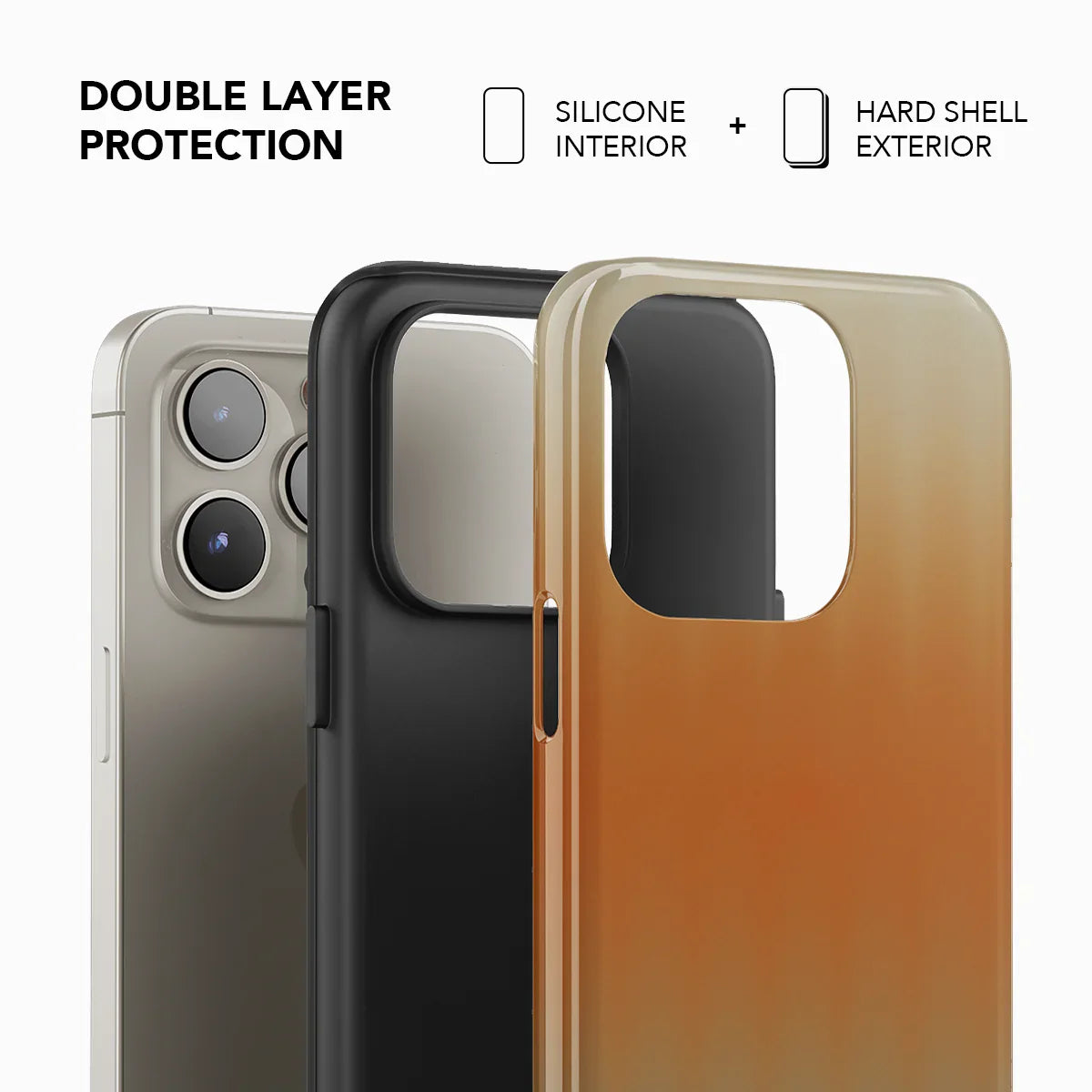 Double-layer orange phone case by KELAB with silicone interior and hard shell exterior for enhanced durability and stylish protection.