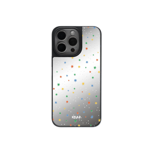 Dreamy Blue Butterfly Clear Case | KELAB mirror phone case with colorful starry pattern and reflective back for iPhone models.