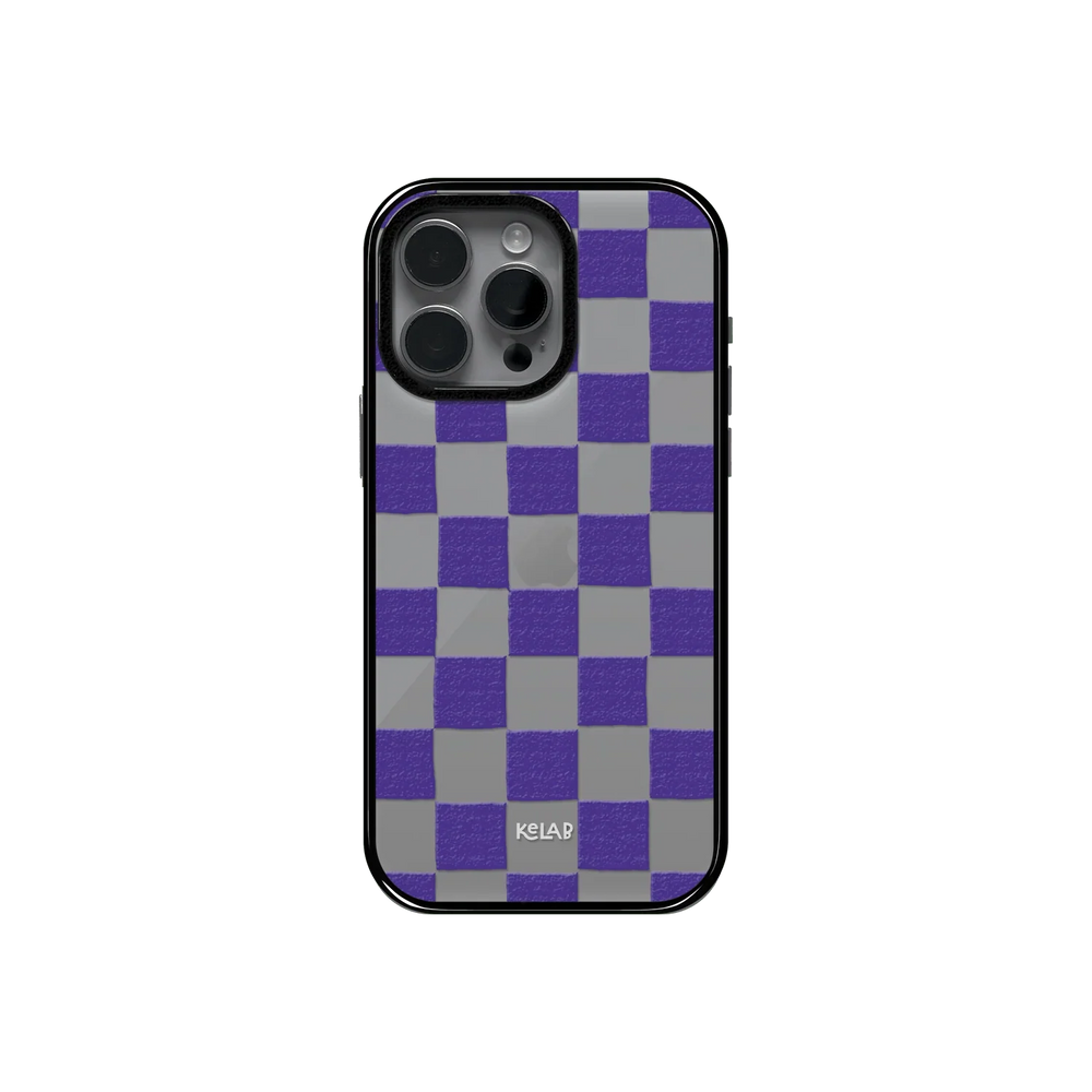 Purple Checkers| Checkered Phone Case in Clear and Purple - KELAB