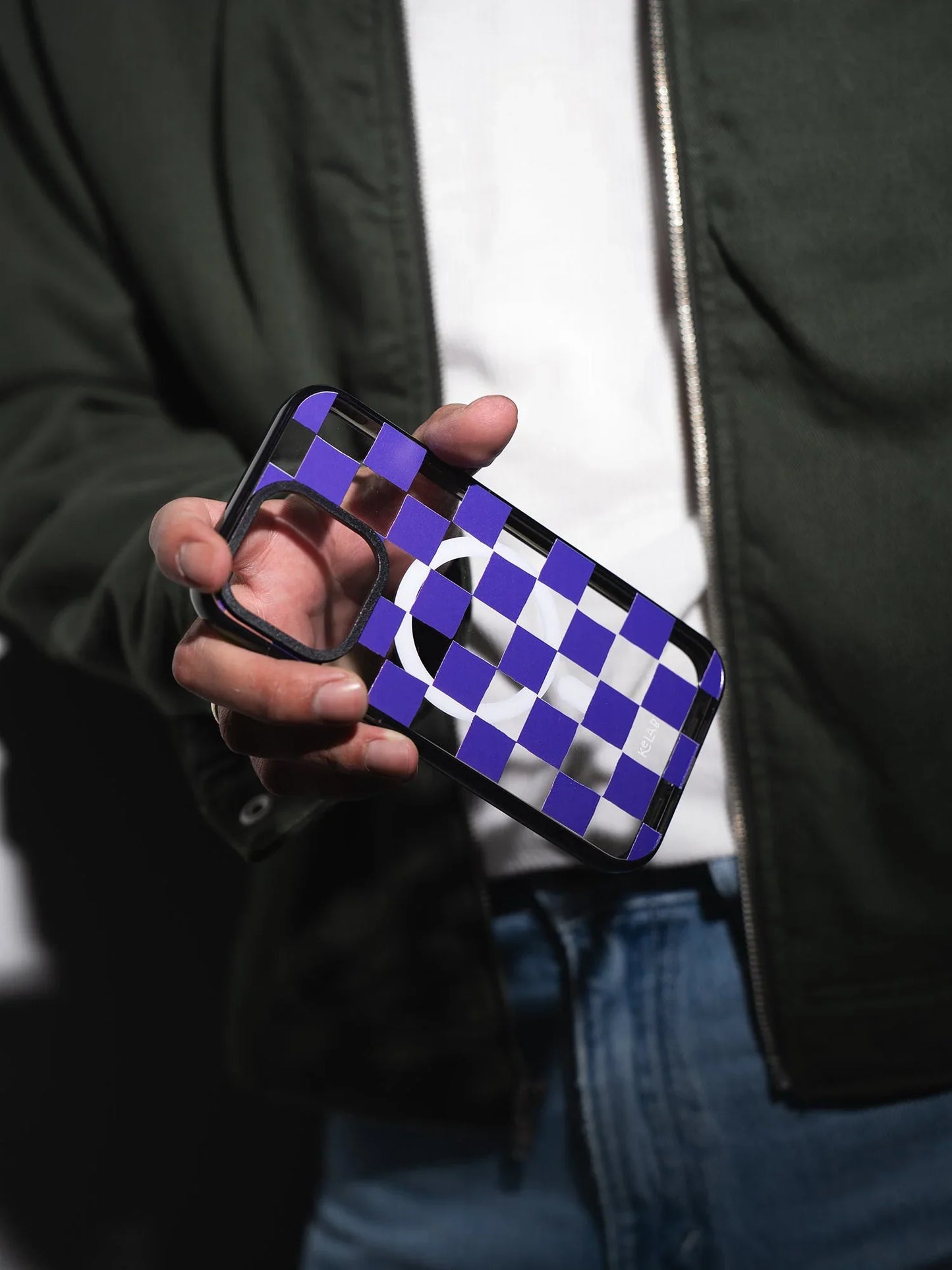 Purple Checkers| Checkered Phone Case in Clear and Purple - KELAB