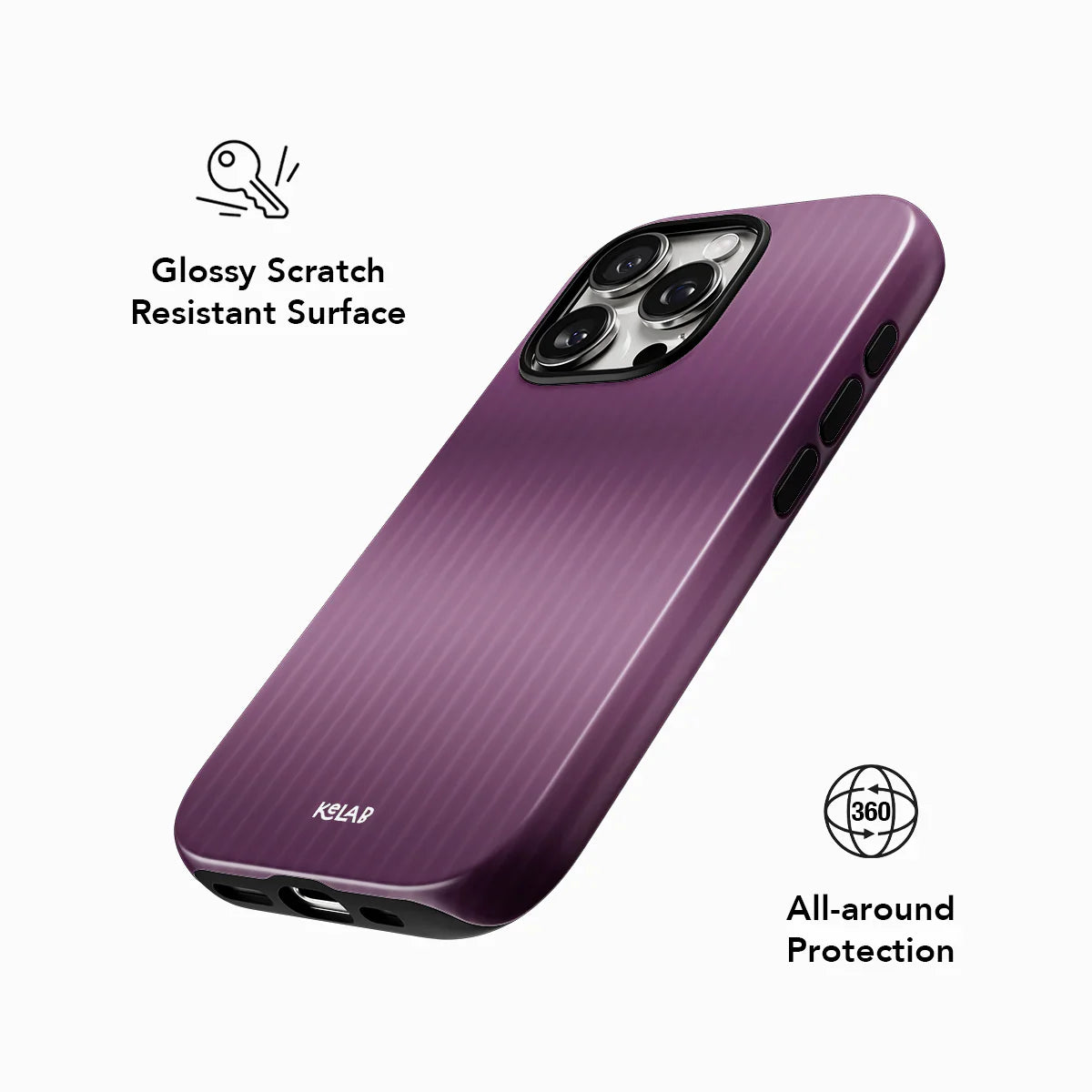 Glossy scratch-resistant purple phone case with 360-degree protection and minimalist design from KELAB.