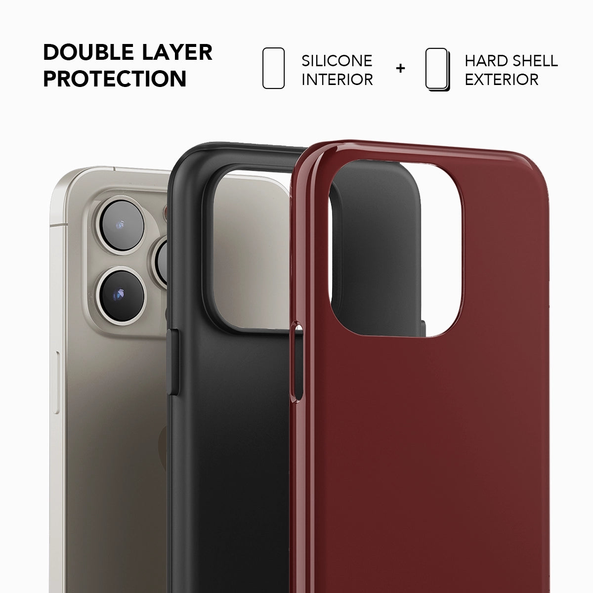 Double layer protection of KELAB red phone case with silicone interior and hard shell exterior for enhanced durability and style.