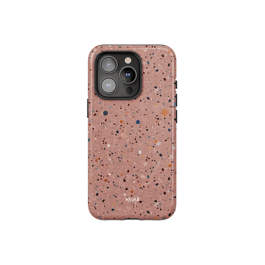 Paint Splatter Phone Case – Minimalist Pink Art Design by KELAB featuring a speckled rose clay pattern with camera cutout, ideal for iPhones.