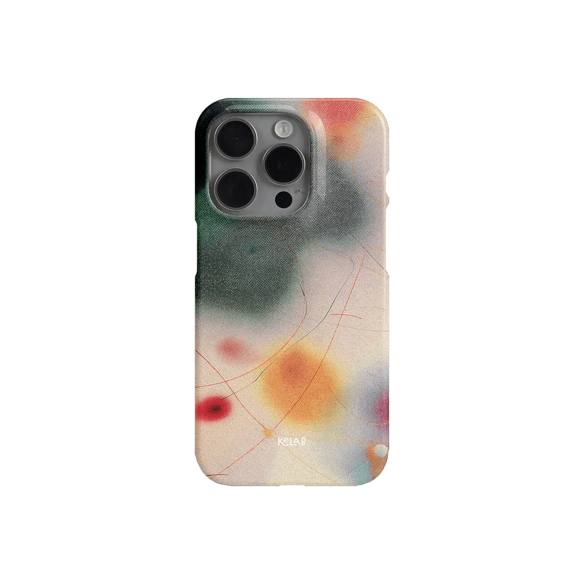 Back view of KELAB's Runner's High iPhone case with expressive green and orange abstract art and smooth textured finish.