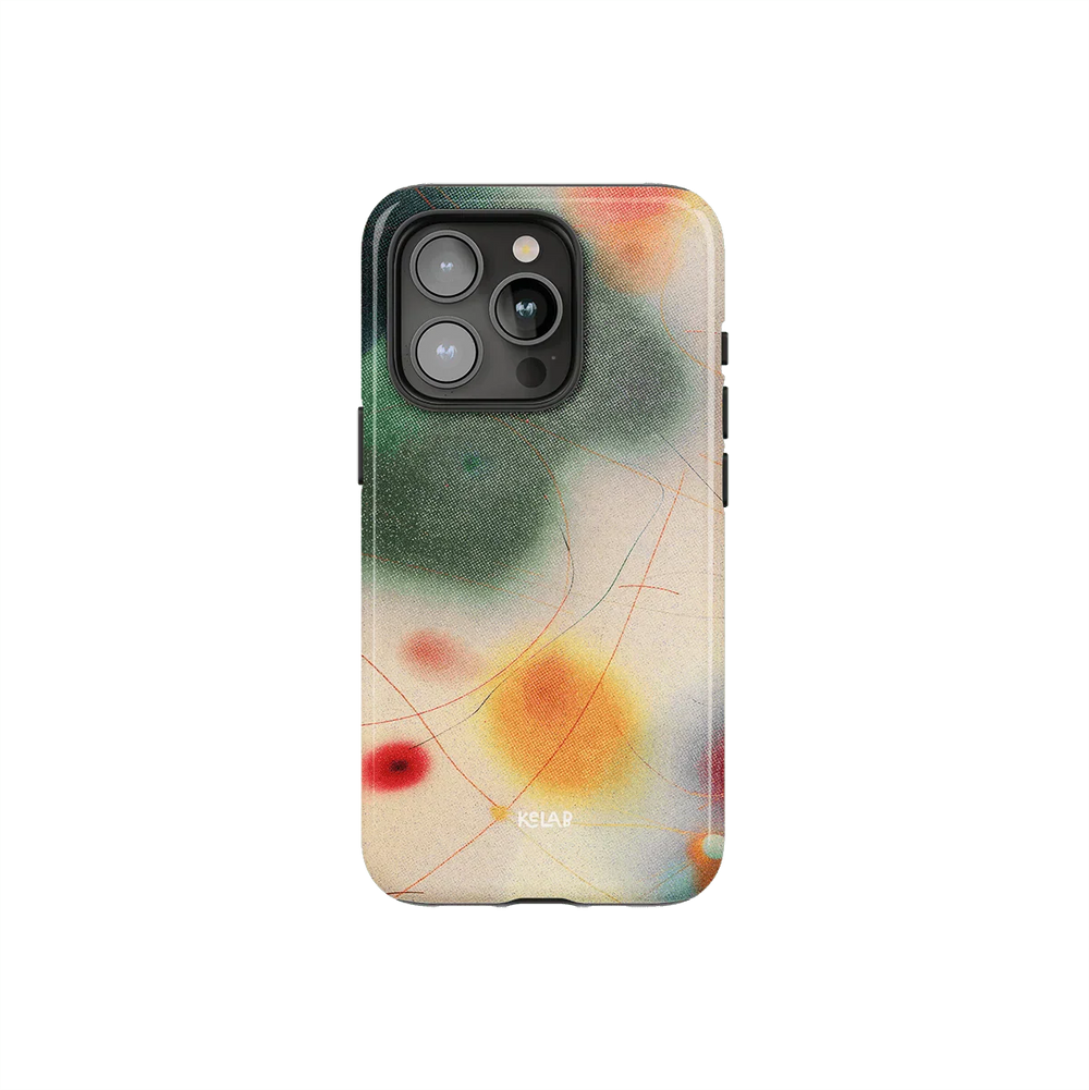 Runner's High iPhone case from KELAB's Endorphins Series featuring a colorful green abstract design with bold gradients and textured finish.