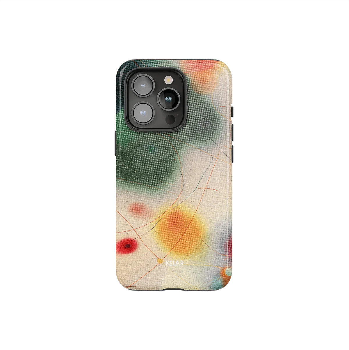 Runner's High iPhone case from KELAB's Endorphins Series featuring a colorful green abstract design with bold gradients and textured finish.