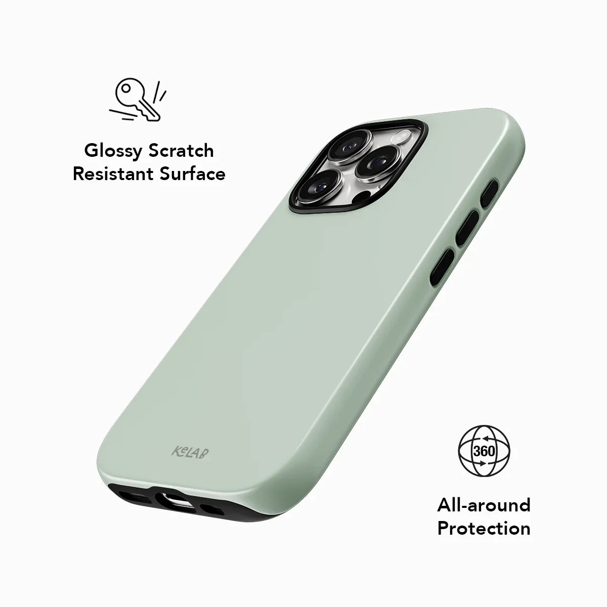 Glossy scratch-resistant Sage Phone Case by KELAB offering 360° all-around protection in a minimalist solid mint color.