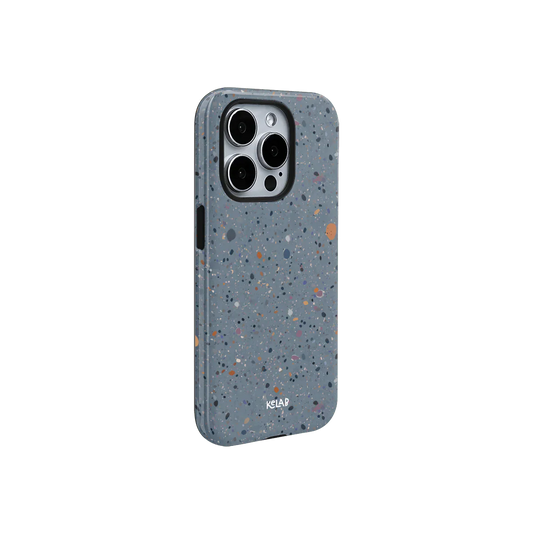 KELAB Seaside Drift phone case in blue with artistic paint splatter pattern, offering sleek style and durable coverage for mobile devices.